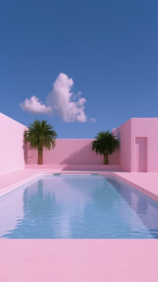 Pink Poolside, 1960s: pool, pink — AI-generated Photorealistic image made with Midjourney