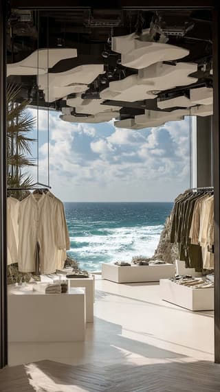 Shop Above the Surf: popup store, ocean view — AI-generated Concept Art image made with Midjourney