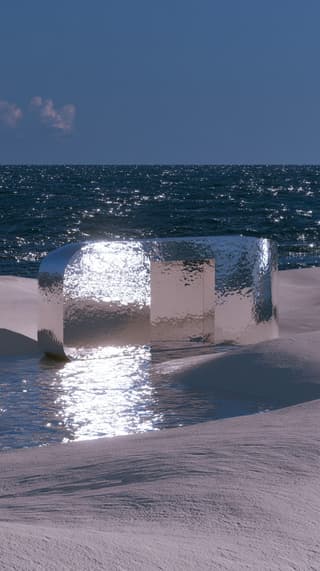 Molten Mirror on the Dunes: mirror, dunes — AI-generated Concept Art image made with Midjourney