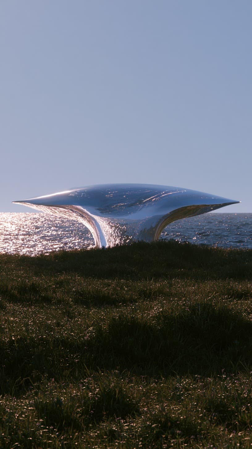 Chrome Canopy on the Headland: pavilion, chrome — AI-generated Concept Art image made with Midjourney