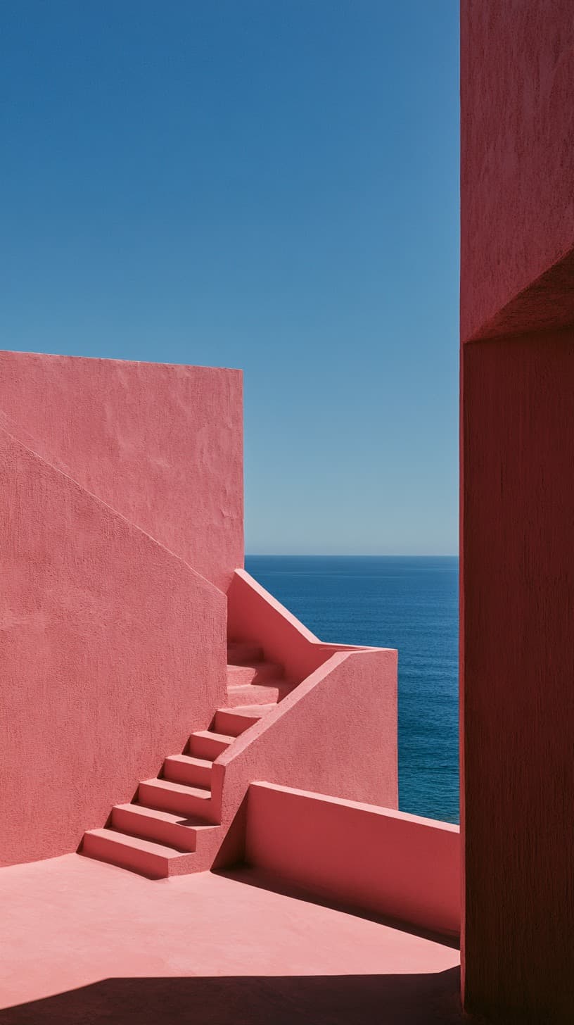 Pink Terrace Stair: architecture, pink — AI-generated Architecture image made with Midjourney