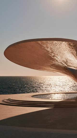 Fan Canopy Over the Pool: pavilion, canopy — AI-generated Architecture image made with Midjourney