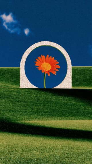 Gerbera in the Round Arch: gerbera, stone arch — AI-generated Concept Art image made with Midjourney