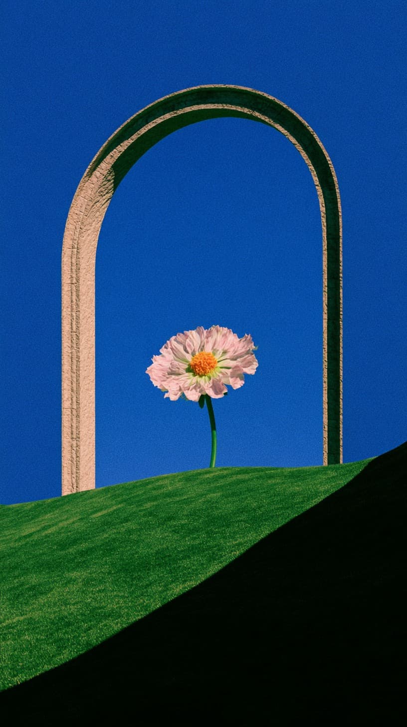 Pink Bloom Under the Arch: pink flower, arch — AI-generated Concept Art image made with Midjourney