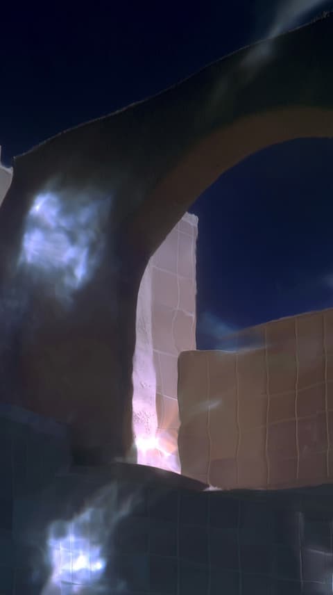 Pink Tile Pool at Night: swimming pool, pink tile — AI-generated Concept Art image made with Midjourney