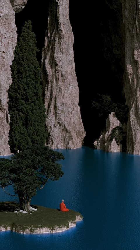 Monk on the Blue Water: monk, cypress — AI-generated Concept Art image made with Midjourney