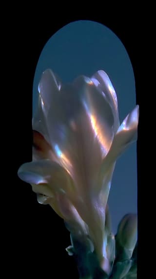 Pearl Bud in the Arch: iridescent, flower — AI-generated Concept Art image made with Midjourney