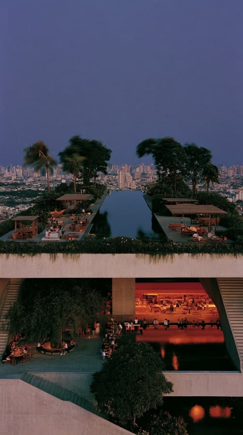 Bangkok Rooftop at Blue Hour: rooftop, pool — AI-generated Architecture image made with Midjourney
