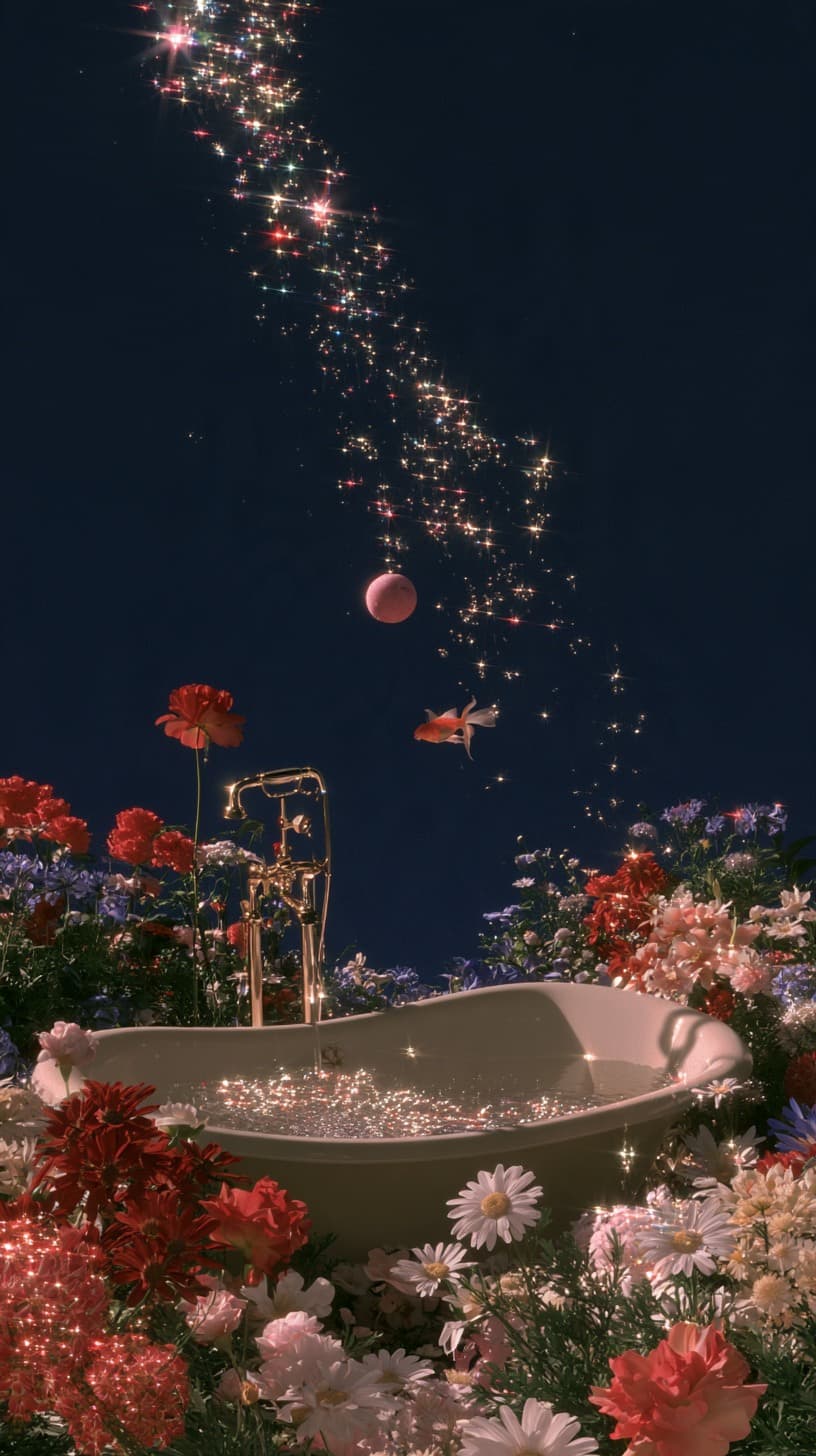 Bathtub in the Flower Garden: bathtub, flowers — AI-generated Concept Art image made with Midjourney
